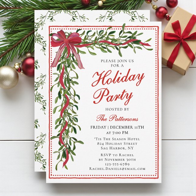 Invitación Partido de vacaciones Mistletoe Bow Fiesta de Navi (Subido por el creador)
