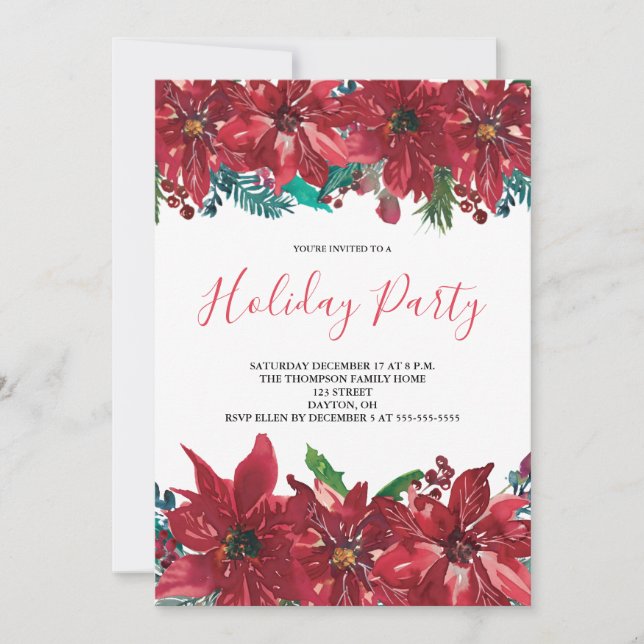 Invitación Partido de vacaciones Red Poinsettia (Anverso)