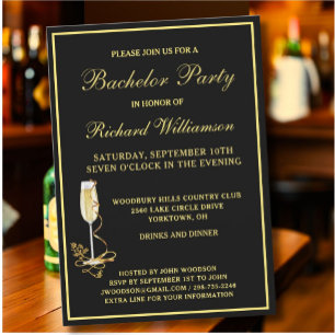 Invitación Partido del bachiller Estilo Clásico Oro Negro