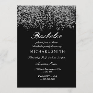 Invitación Partido del bachiller negro de Confetti Purpurina 