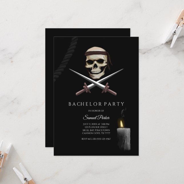 Invitación Partido del bachiller pirata - temática pirata (Anverso/Reverso In Situ)