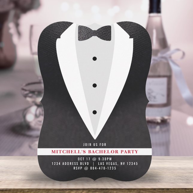 Invitación Partido del bachillerato del traje negro y el neum (Black Suit & Tie Bachelor Party Invitation
)