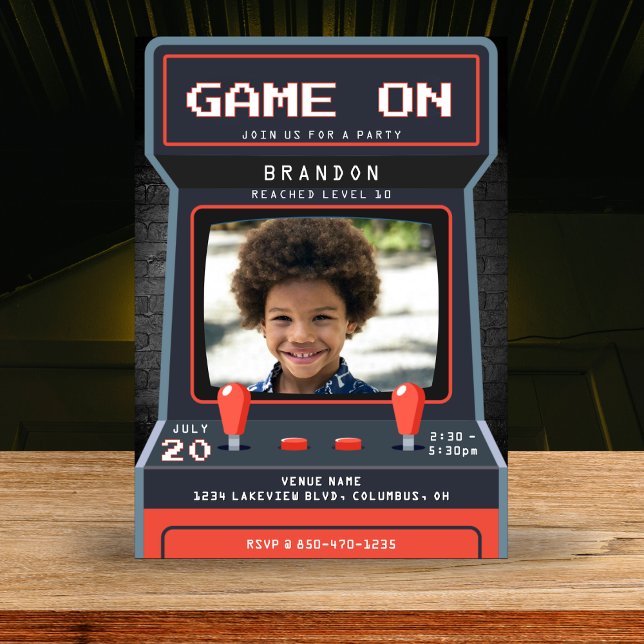 Invitación Partido del Cumpleaños 10.ª Foto del Juego de Arca (Arcade Game Photo 10th Birthday Party Invitation
)