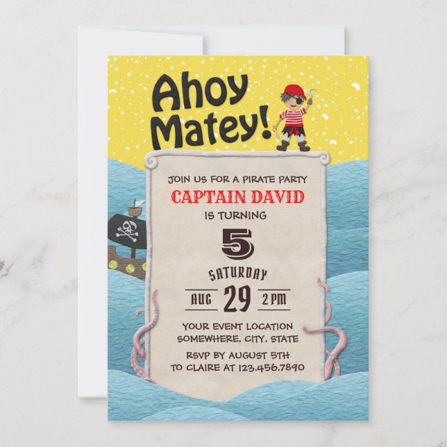 Invitación Partido del cumpleaños Ahoy Matey (Anverso)