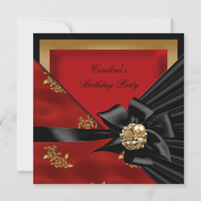 Invitación Partido del Cumpleaños Asiático Red Gold Black Bow (Anverso)