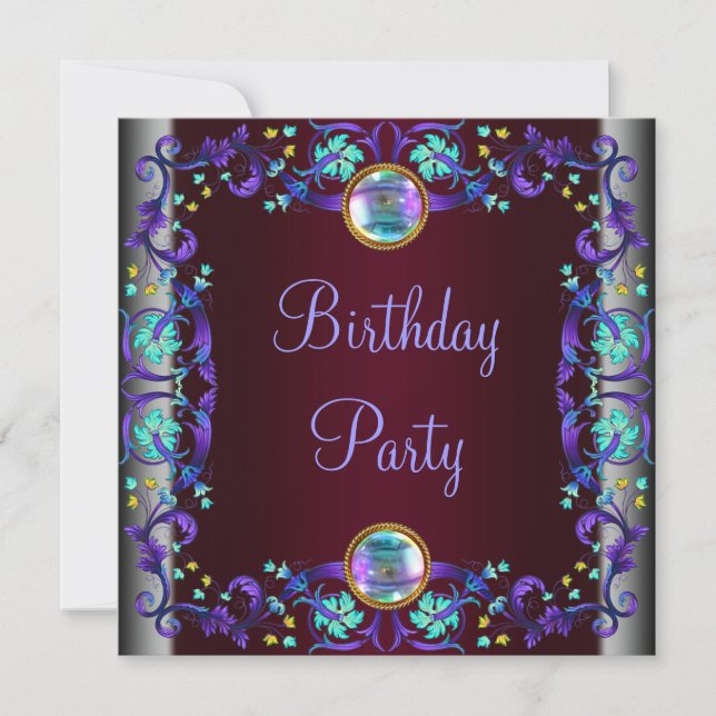 Invitación Partido del Cumpleaños Azul Morado Verde azulado d (Anverso)