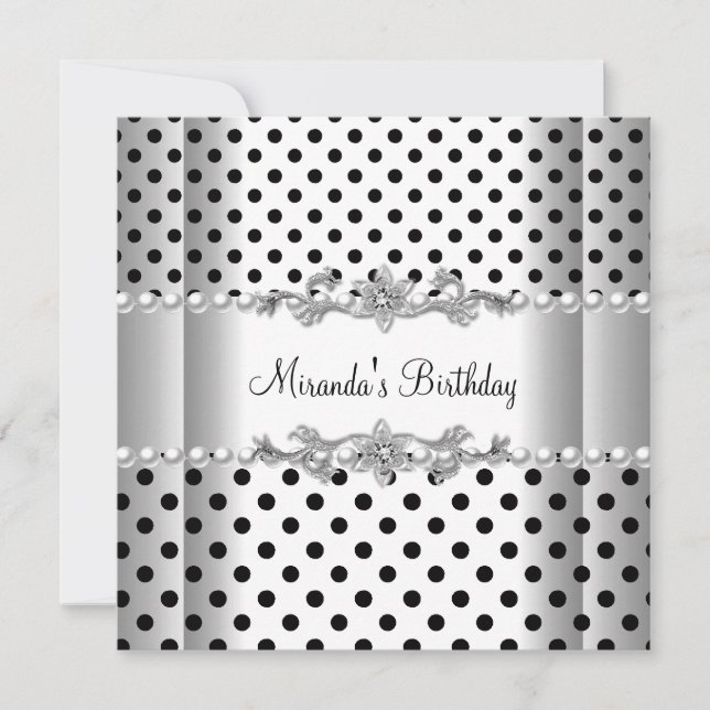 Invitación Partido del Cumpleaños Black White Pearl Polka Dot (Anverso)