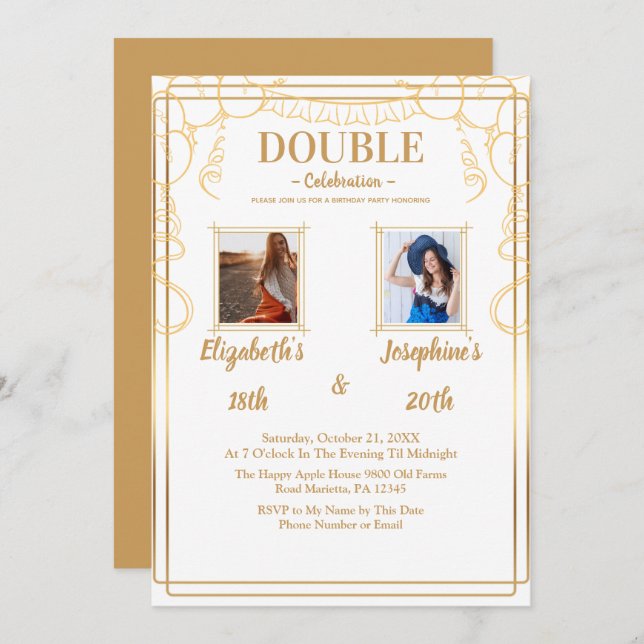 Invitación Partido del Cumpleaños Conjunto de Adultos Blancos (Anverso / Reverso)