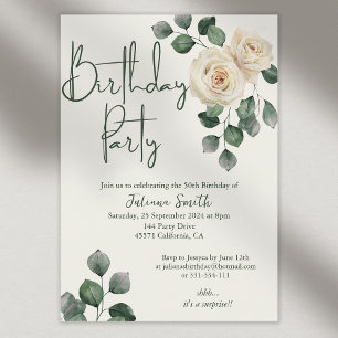 Invitación Partido del Cumpleaños de Adultos Rosa Blanco y Ve