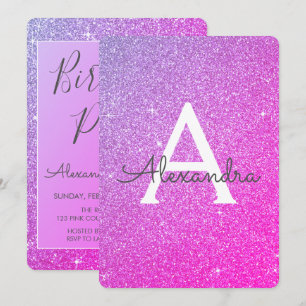 Invitación Partido del cumpleaños de Girly, Purpurina de la e
