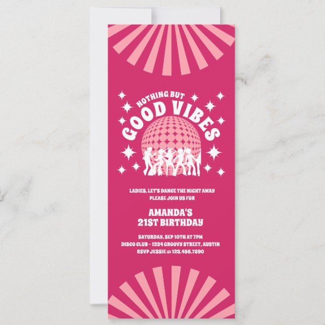 Invitación Partido del Cumpleaños de Good Vibes Groovy Magent (Anverso)