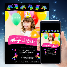 Invitación Partido del cumpleaños de la foto de Unicorn, Purp