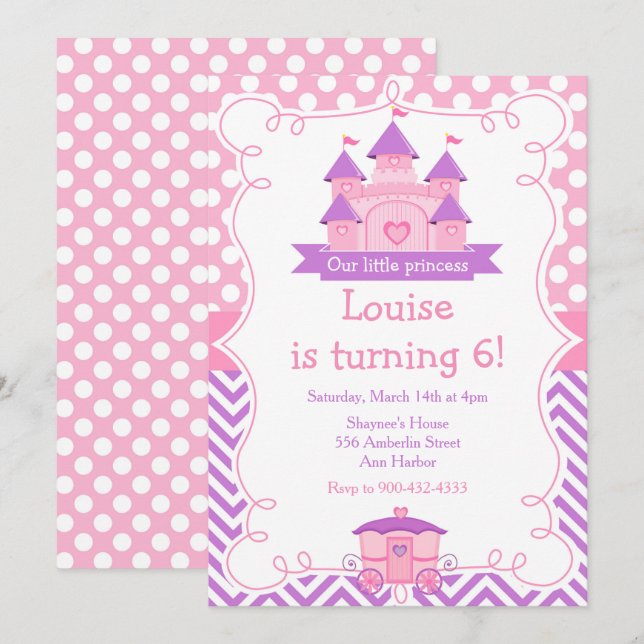 Invitación Partido del Cumpleaños de la Princesa Rosa y Púrpu (Anverso / Reverso)