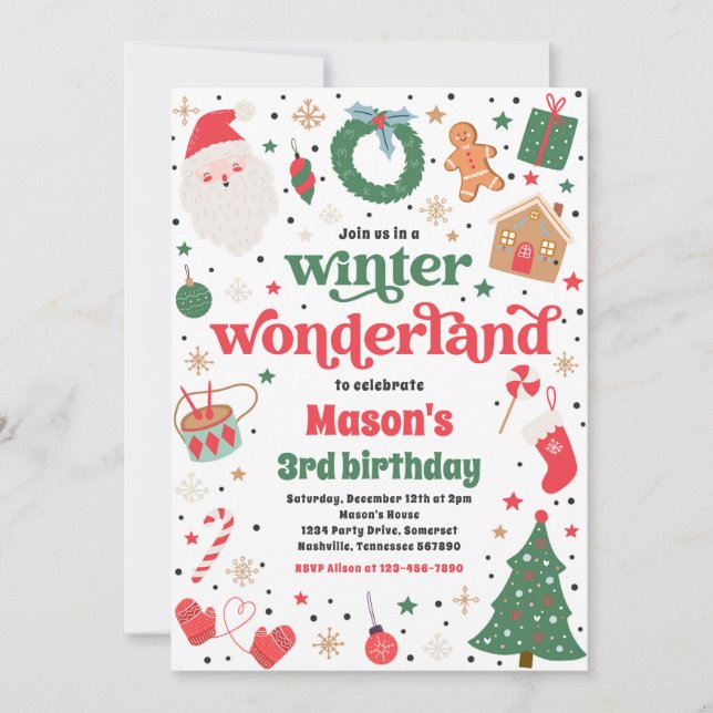 Invitación Partido del Cumpleaños de los Navidades Rojos de W (Anverso)