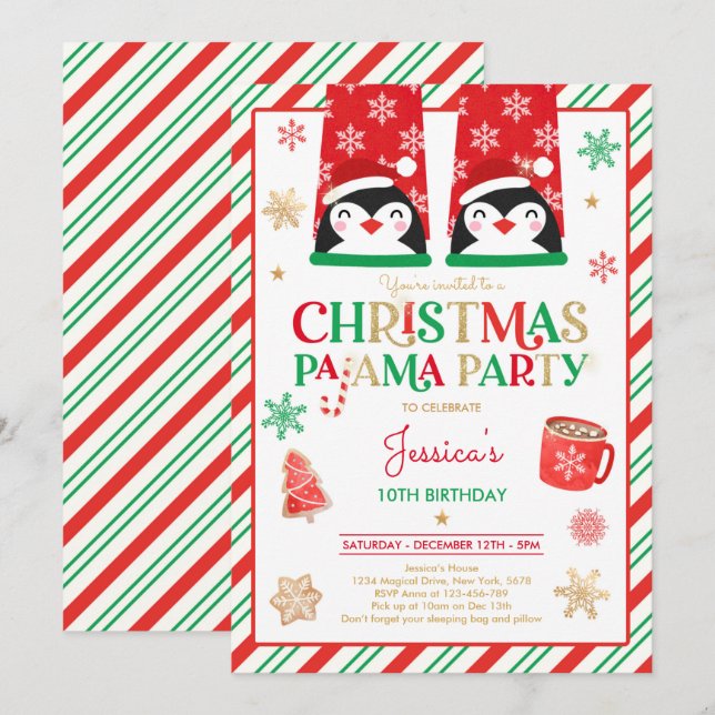 Invitación Partido del Cumpleaños De Los Navidades Rojos Y Or (Anverso / Reverso)