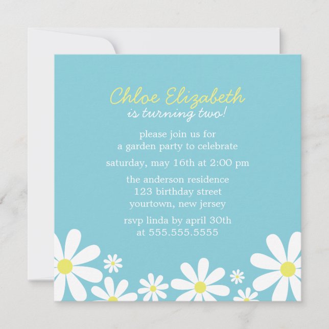 Invitación Partido del cumpleaños de los singulares Daisies (Anverso)
