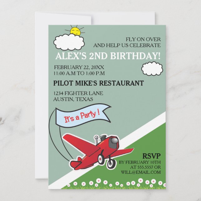 Invitación Partido del Cumpleaños del Avión Rojo (Anverso)