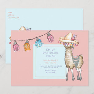Invitación Partido del Cumpleaños del Chica Boho Llama