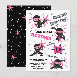 Invitación Partido del Cumpleaños del Chica Ninja Karate