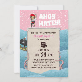 Invitación Partido del Cumpleaños del Chica Pirata Octopus Ah