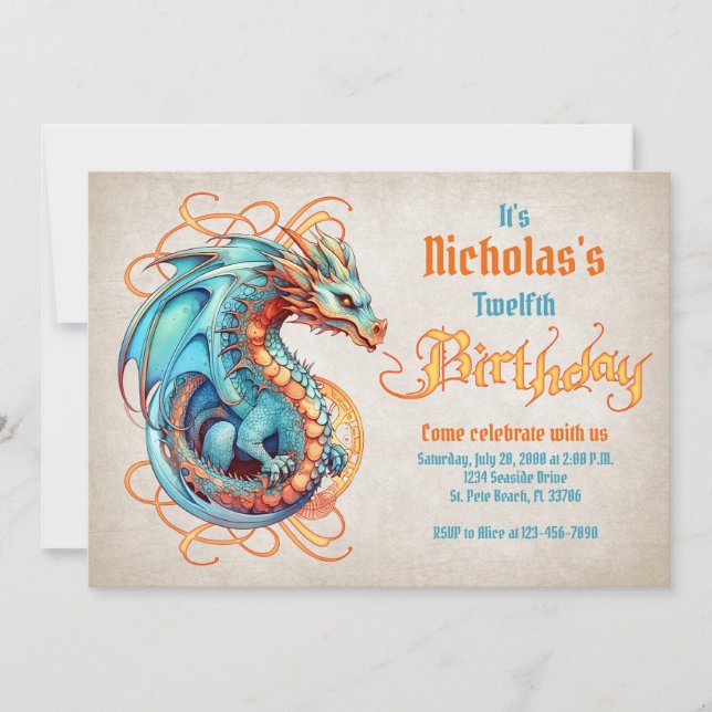 Invitación Partido del Cumpleaños del Dragón (Anverso)