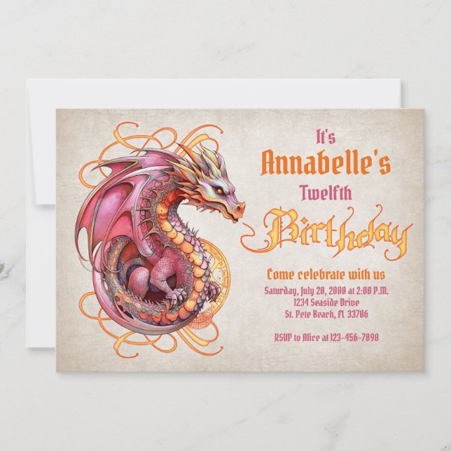 Invitación Partido del Cumpleaños del Dragón (Anverso)