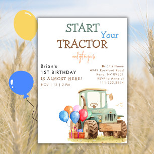 Invitación Partido del Cumpleaños del Tractor Verde y el Niño
