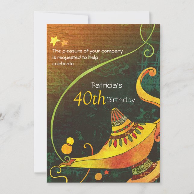 Invitación Partido del cumpleaños mágico de la lámpara Genie (Anverso)