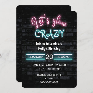 Invitación Partido del Cumpleaños Neon Rótulo en la pared de