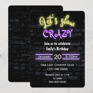 Invitación Partido del Cumpleaños Neon Rótulo en la pared de