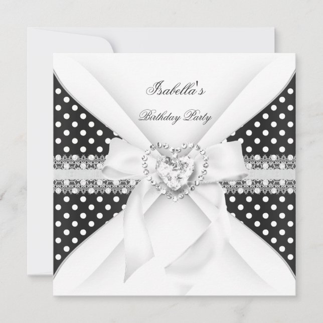 Invitación Partido del Cumpleaños Polka Dot Diamante Blanco N (Anverso)