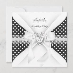 Invitación Partido del Cumpleaños Polka Dot Diamante Blanco N