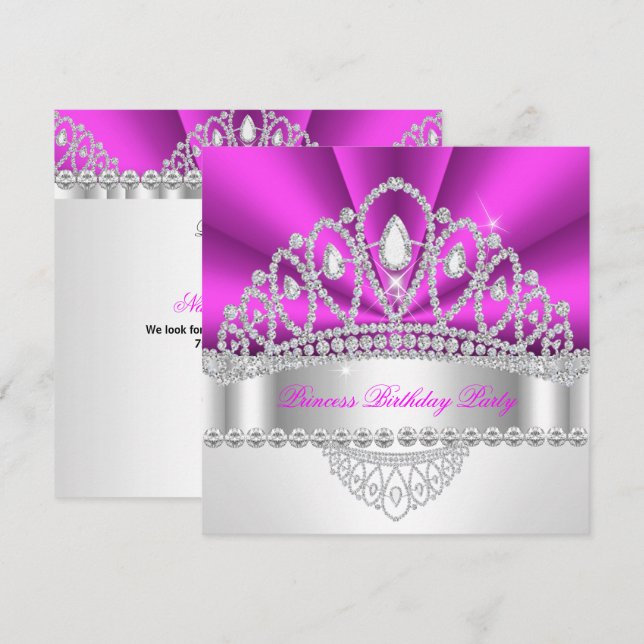 Invitación Partido del cumpleaños Tiara del Diamante Rosa Mor (Anverso / Reverso)