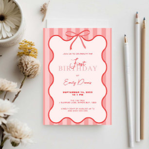 Invitación Partido del primer cumpleaños de la frontera retro