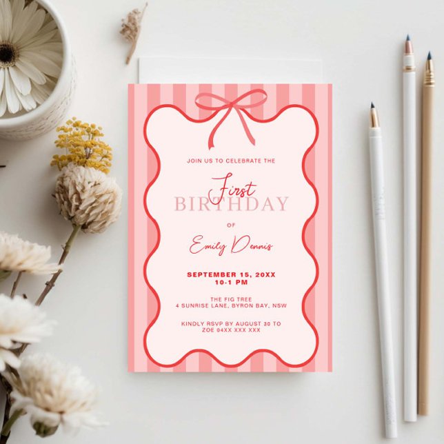 Invitación Partido del primer cumpleaños de la frontera retro (Subido por el creador)