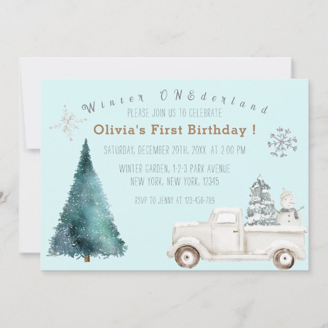 Invitación Partido del primer cumpleaños de Winter ONEderland (Anverso)