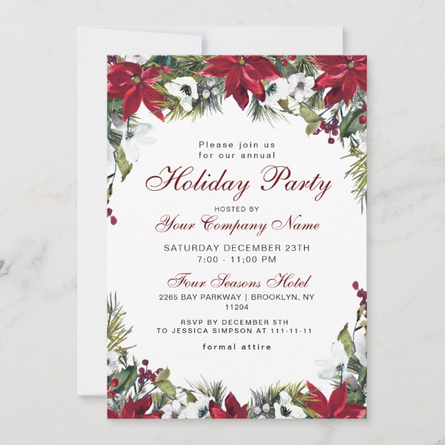 Invitación Partido Festividad de Navidades de Red Poinsettia (Anverso)
