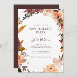 Invitación Partido Floral Bachelorette, Naranja de Borgoña