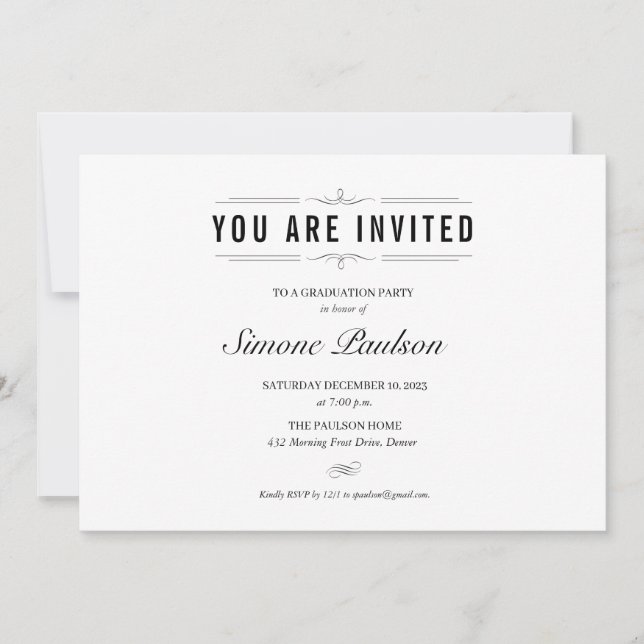 Invitación Partido Formal de Graduación en Blanco y Negro (Anverso)