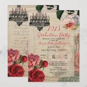 Invitación Partido francés vintage de graduación de Boho flor