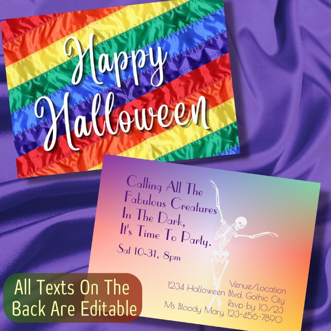Invitación Partido Gay Halloween Partido LGBTQ arco iris colo (Subido por el creador)