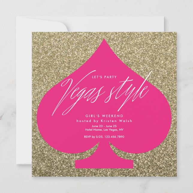 Invitación Partido Girly Bachelorette, Purpurina del Oro de L (Anverso)