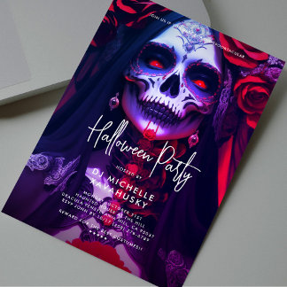 Invitación Partido Gótico Adulto Halloween Partido Red Purple