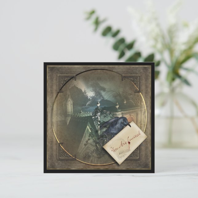 Invitación Partido Gótico de Halloween con cuerdas (Anverso de pie)