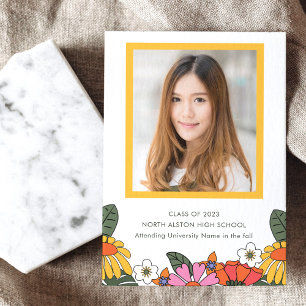 Invitación Partido Groovy Boho de Graduación de Flower Retro