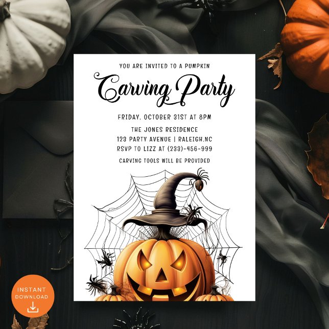 Invitación Partido Halloween Adulto con Calabaza Moderna (Subido por el creador)