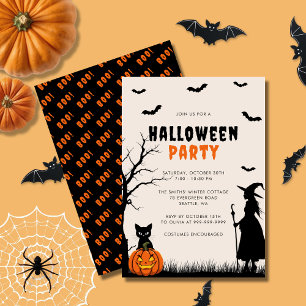Invitación Partido Halloween Adulto de la Calabaza Negra Nara