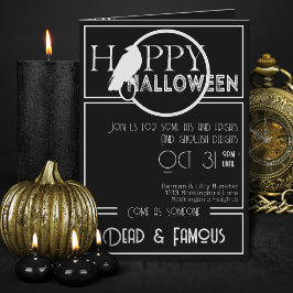 Invitación Partido Halloween Adulto Elegante de Blanco Negro 