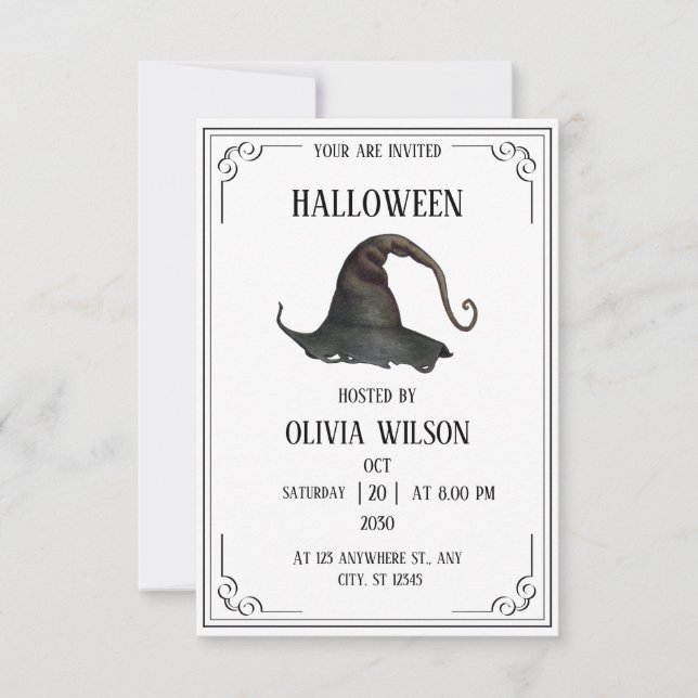 Invitación Partido Halloween Beige-Vintage (Anverso)