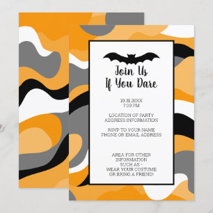 Invitación Partido Halloween Blanco Naranja, negro moderno